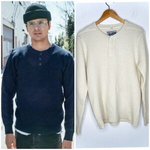Schott Bros Cream Button Henley Waffle Thermal Sweater Mens Size Small